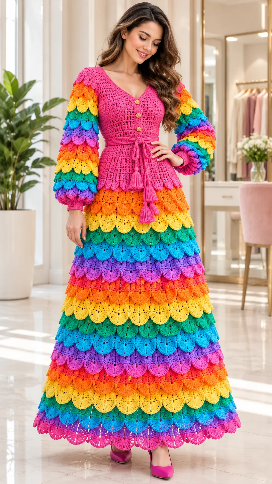 Rainbow Scale Maxi Dress Crochet Pattern