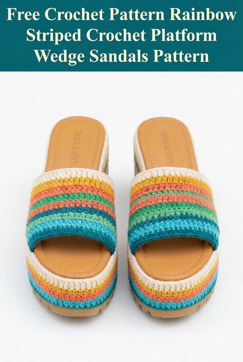 Rainbow Striped Crochet Platform Wedge Sandals Pattern