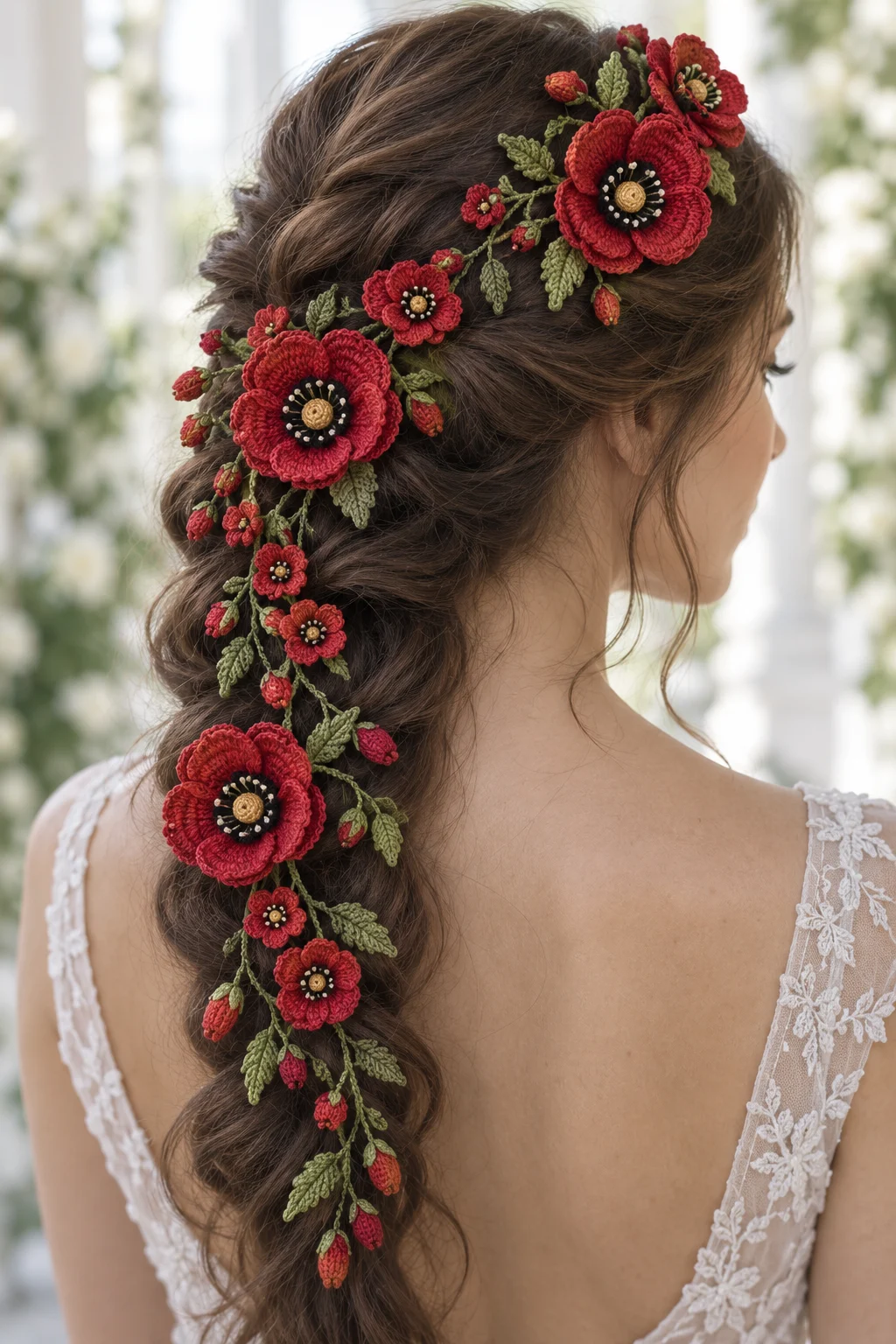 Red Poppy Hair Vine Crochet Pattern