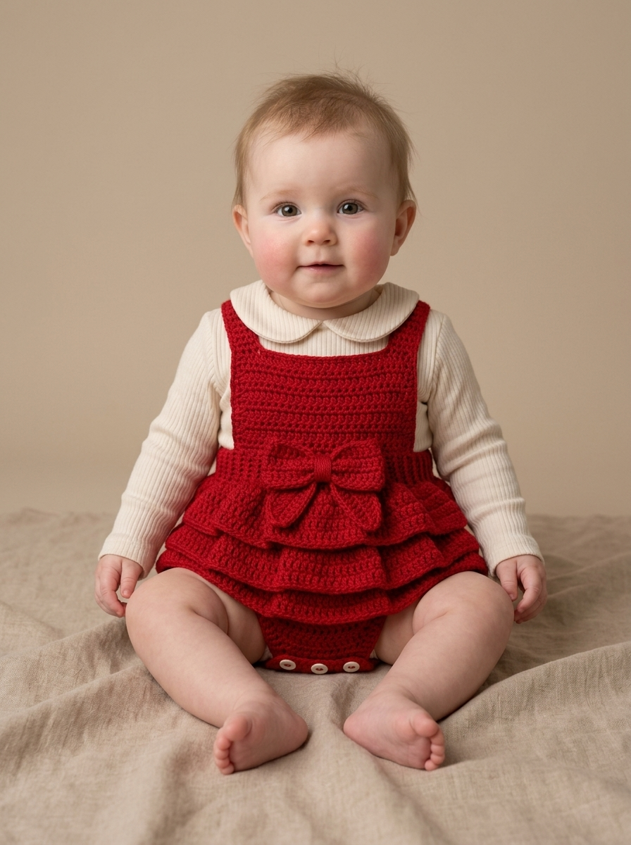 Red Ruffled Baby Romper with Bow Free Crochet Pattern