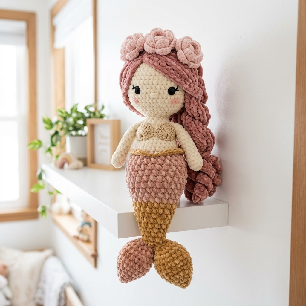 Rose Gold Mermaid Nursery Doll Free Crochet Pattern
