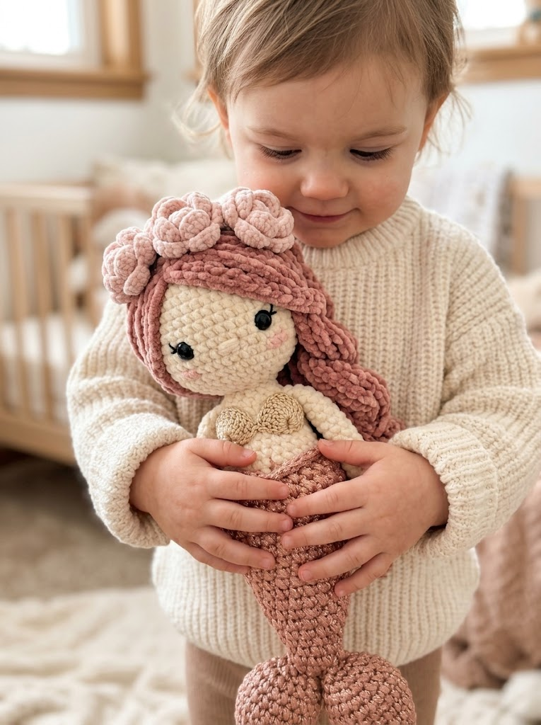 Rose Gold Mermaid Nursery Doll Free Crochet Pattern