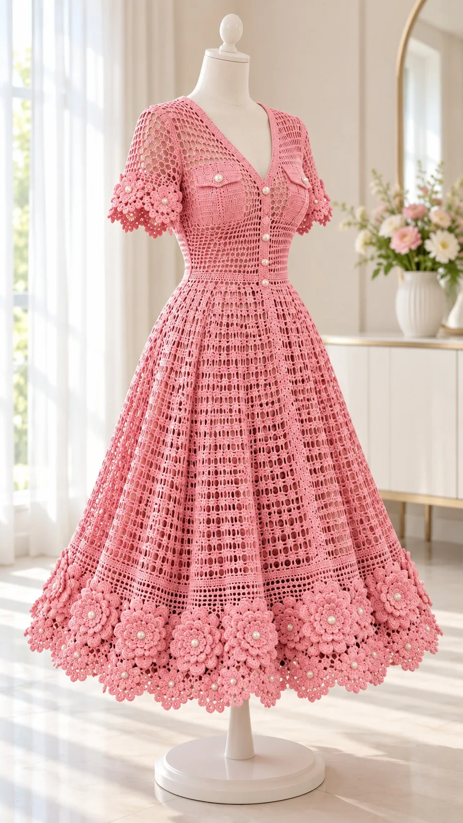 Rose Pearl Floral Dress Crochet Pattern