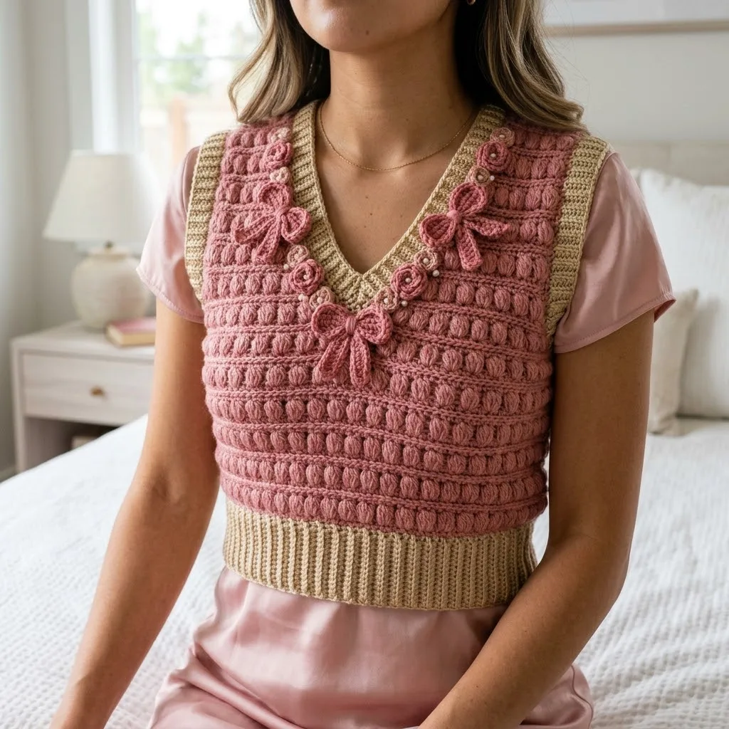 Rose Romance Bow Crochet Vest Free Crochet Pattern