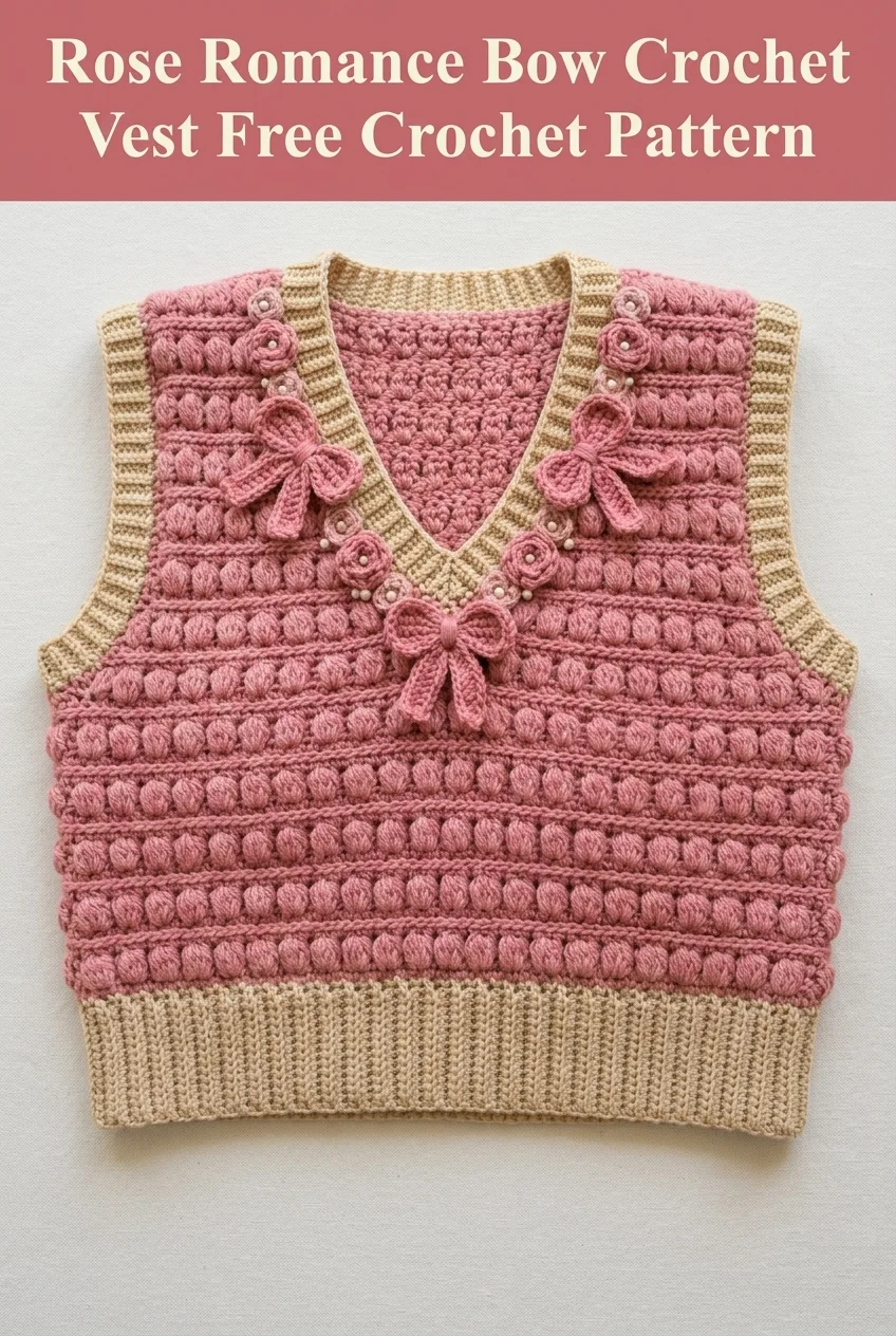Rose Romance Bow Crochet Vest Free Crochet Pattern