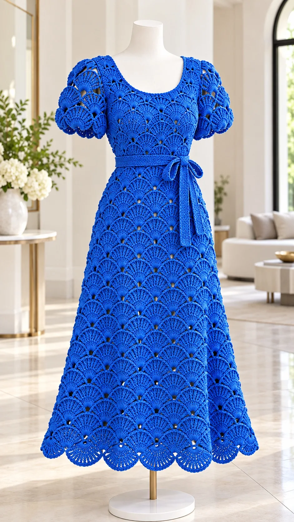 Royal Blue Fan Shell Dress Crochet Pattern