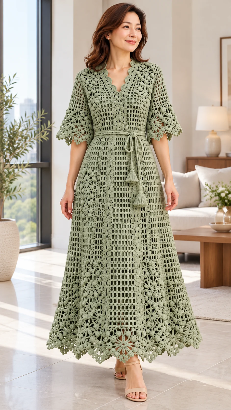 Sage Daisy Mesh Dress Crochet Pattern