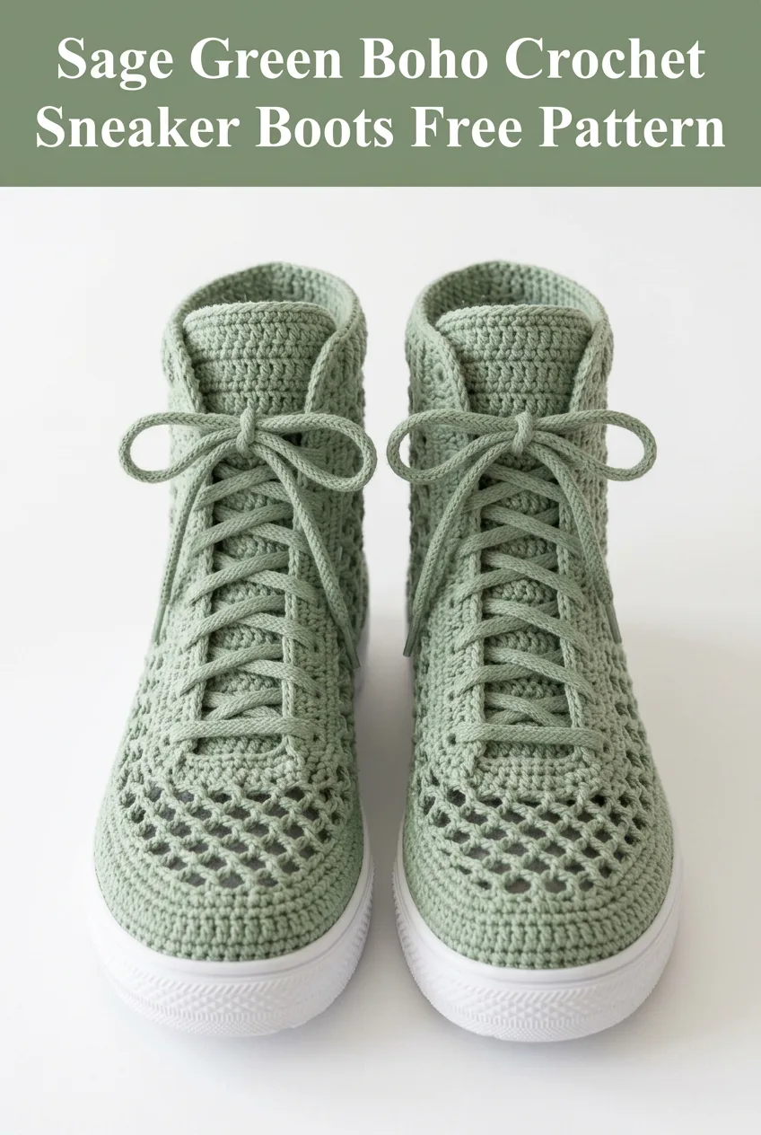 Sage Green Boho Crochet Sneaker Boots Free Pattern