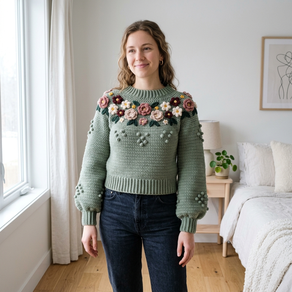 Sage Wildflower Textured Pullover Crochet Pattern