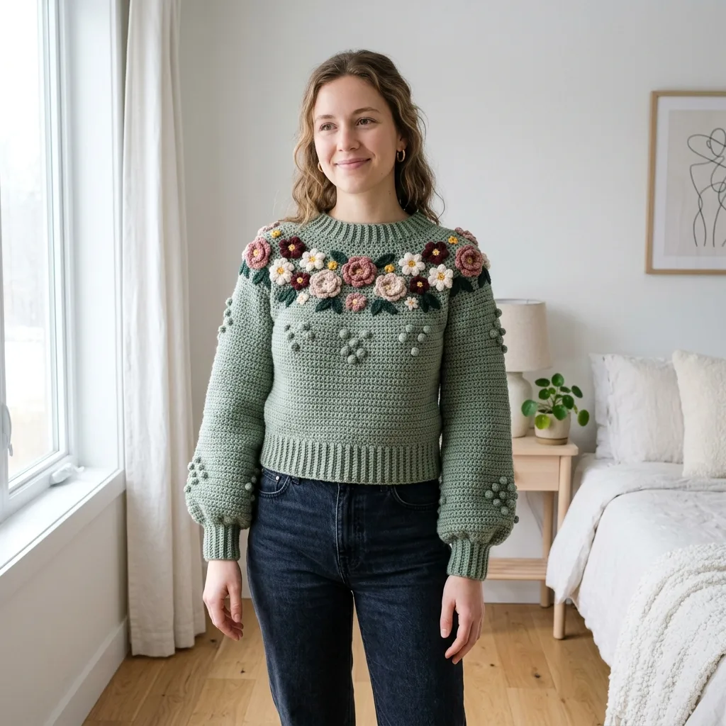 Sage Wildflower Textured Pullover Crochet Pattern