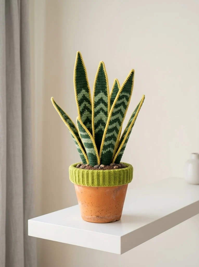 Snake Plant Amigurumi in Terracotta Pot Free Crochet Pattern