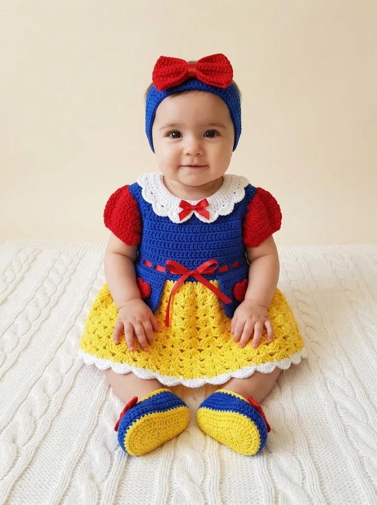 Snow White Baby Dress Set Free Crochet Pattern