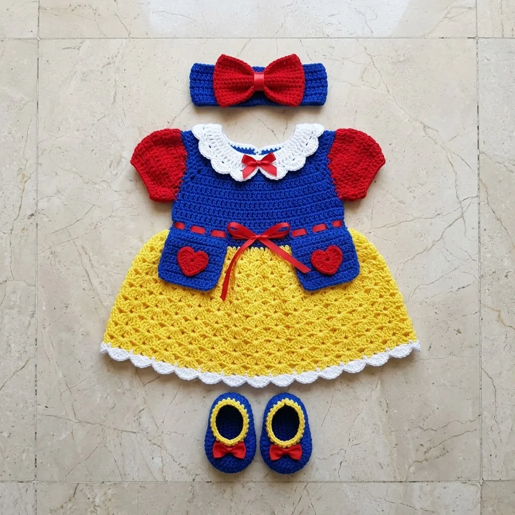 Snow White Baby Dress Set Free Crochet Pattern