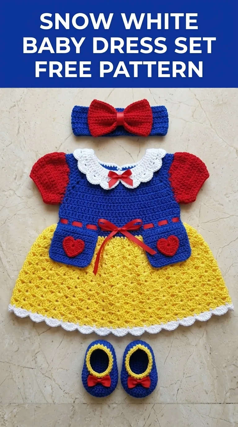 Snow White Baby Dress Set Free Crochet Pattern