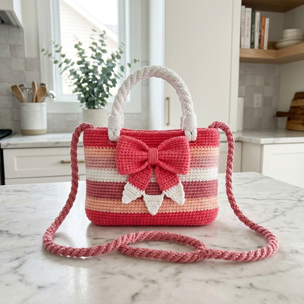 Strawberry Pink Bow Purse Crochet Pattern