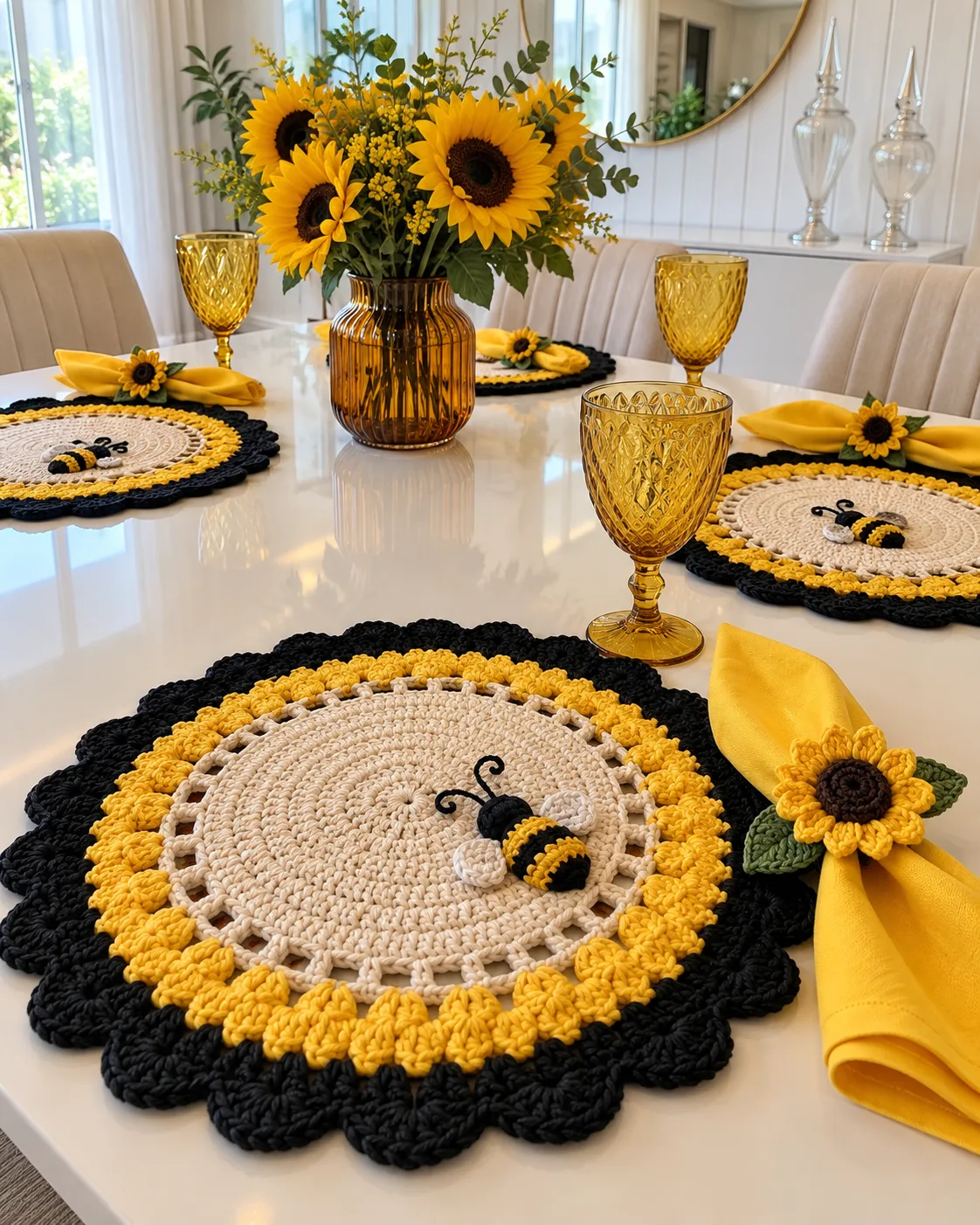 Sunflower Bee Placemat Crochet Pattern