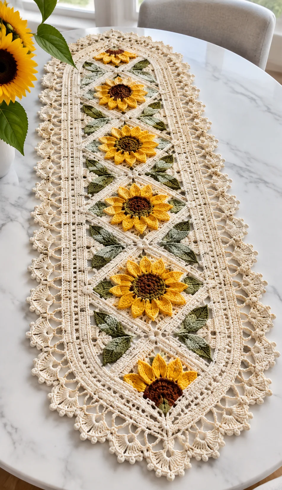 Sunflower Diamond Table Runner Crochet Pattern