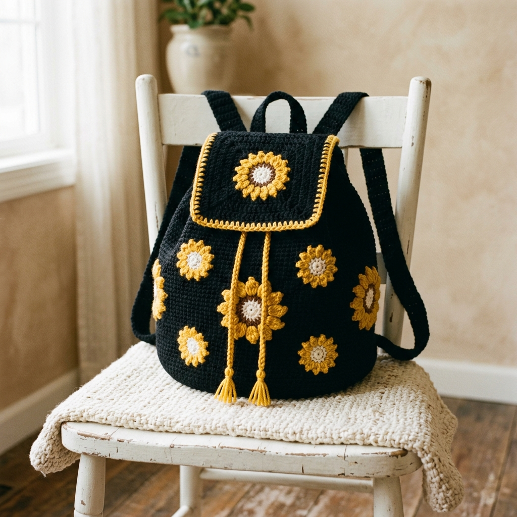 Sunflower Drawstring Backpack Free Crochet Pattern