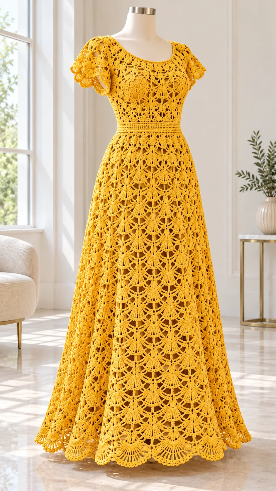 Sunflower Fan Lace Maxi Dress Crochet Pattern