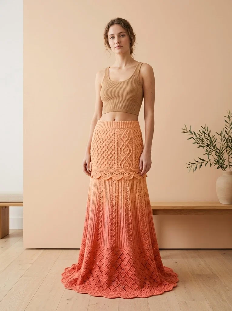 Sunset Coral Bohemian Lace Maxi Skirt Free Crochet Pattern