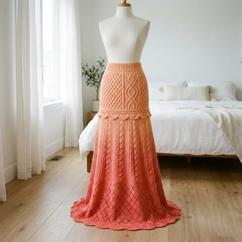 Sunset Coral Bohemian Lace Maxi Skirt Free Crochet Pattern