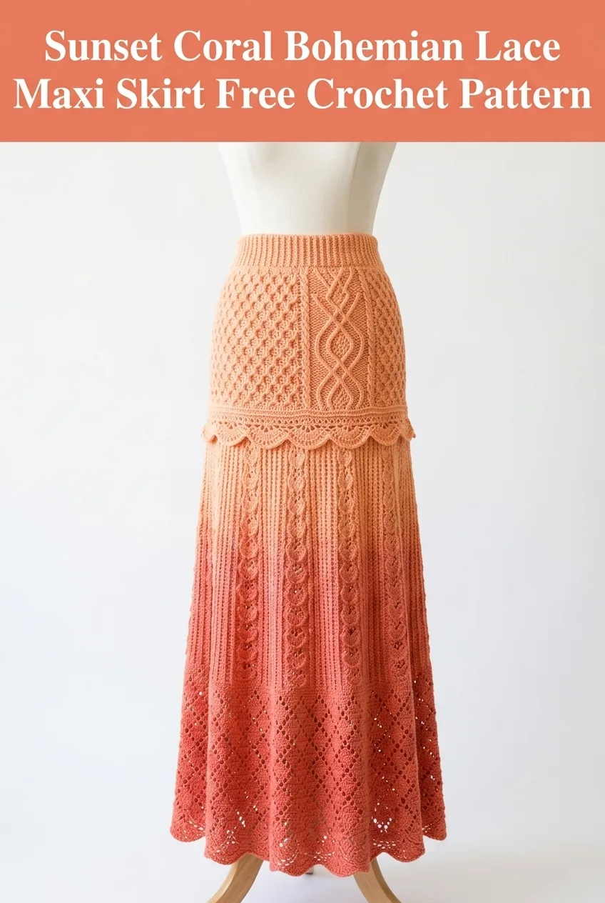 Sunset Coral Bohemian Lace Maxi Skirt Free Crochet Pattern