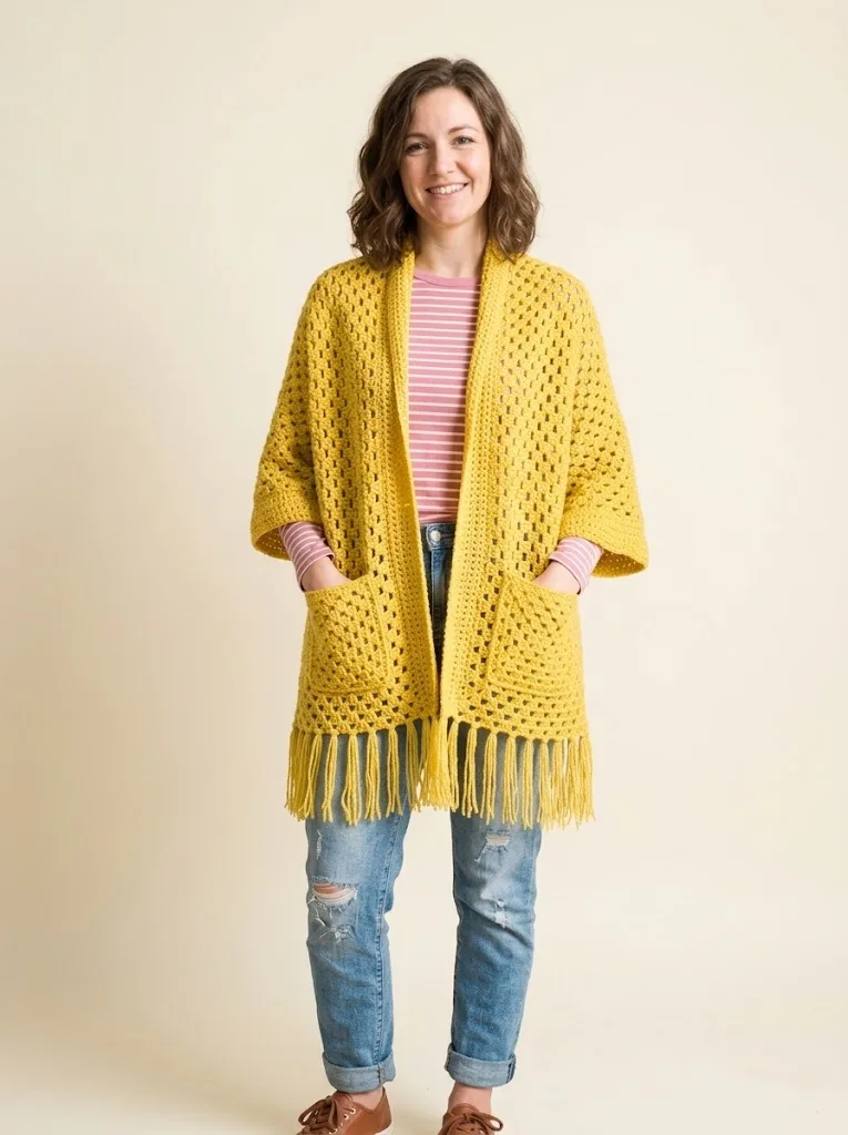 Sunshine Yellow Pocket Shawl Free Crochet Pattern