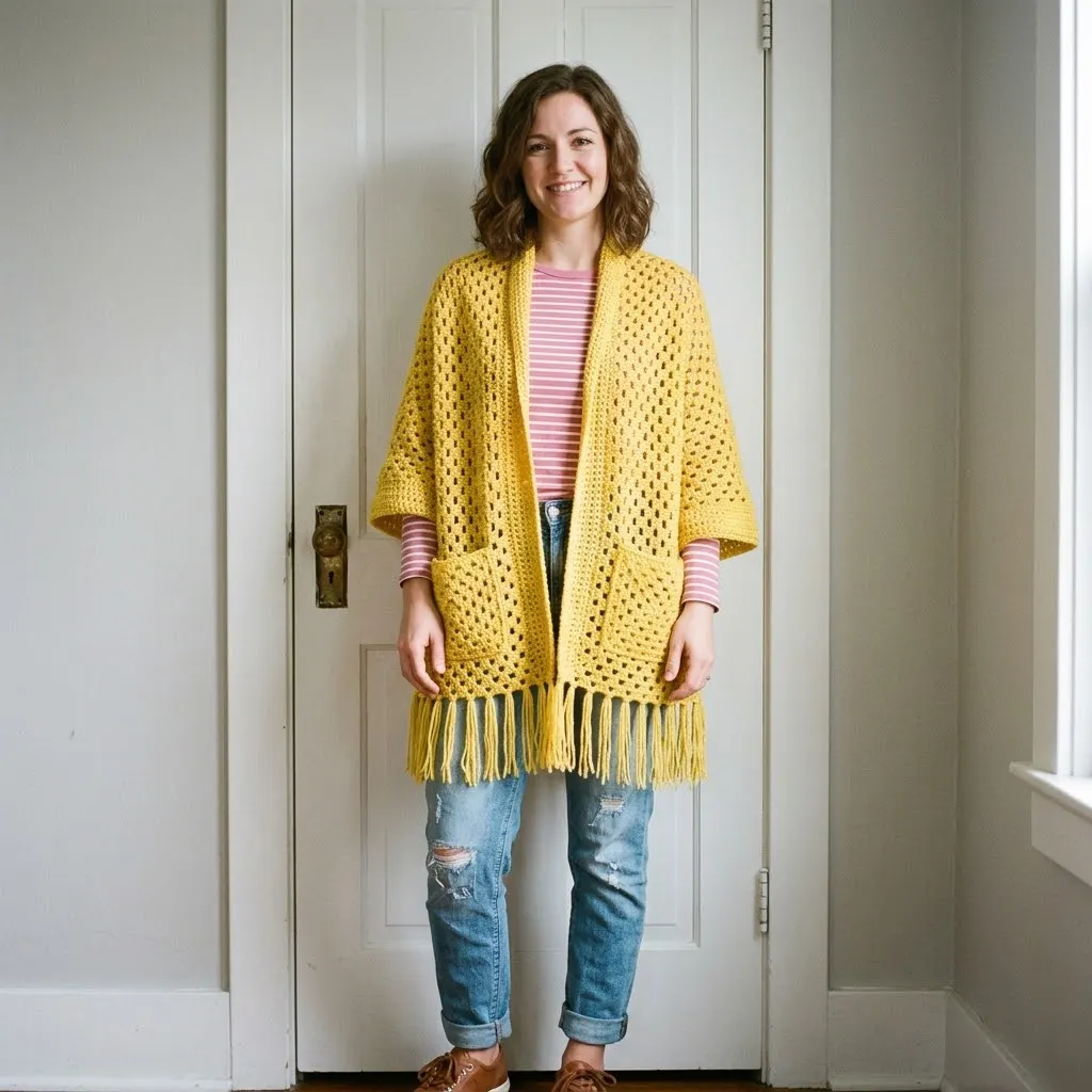 Sunshine Yellow Pocket Shawl Free Crochet Pattern