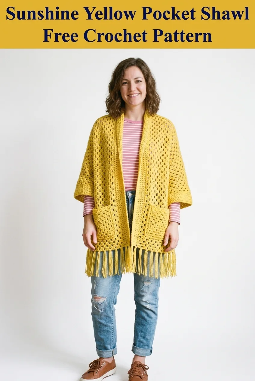 Sunshine Yellow Pocket Shawl Free Crochet Pattern