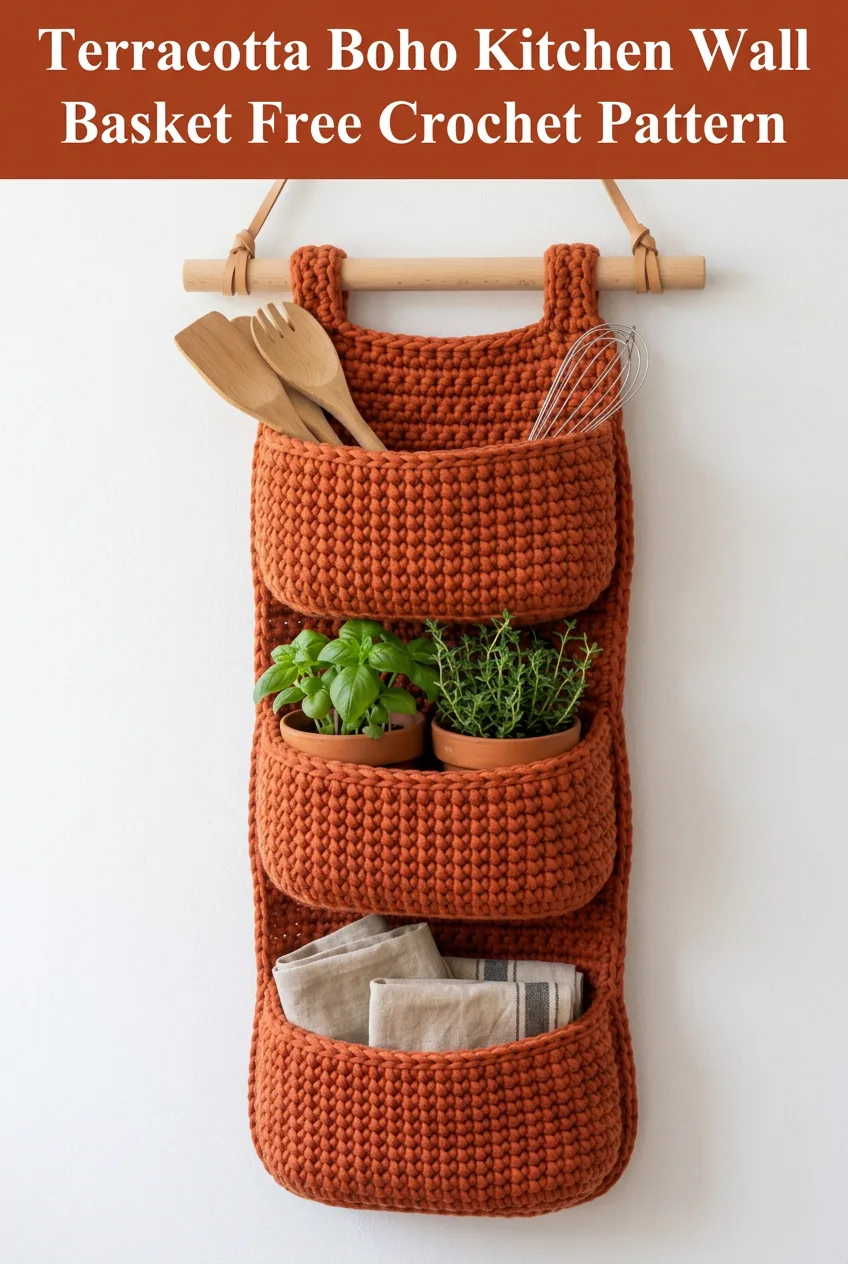 Terracotta Boho Kitchen Wall Basket Free Crochet Pattern