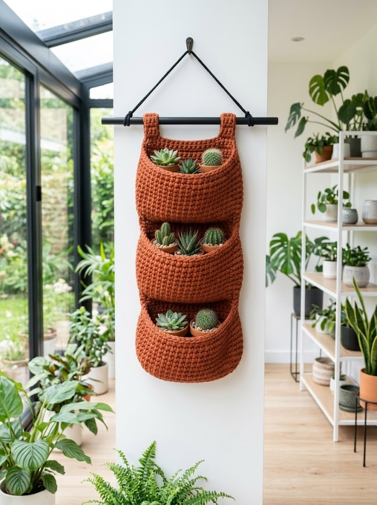 Terracotta Rust Hanging Plant Pocket Free Crochet Pattern
