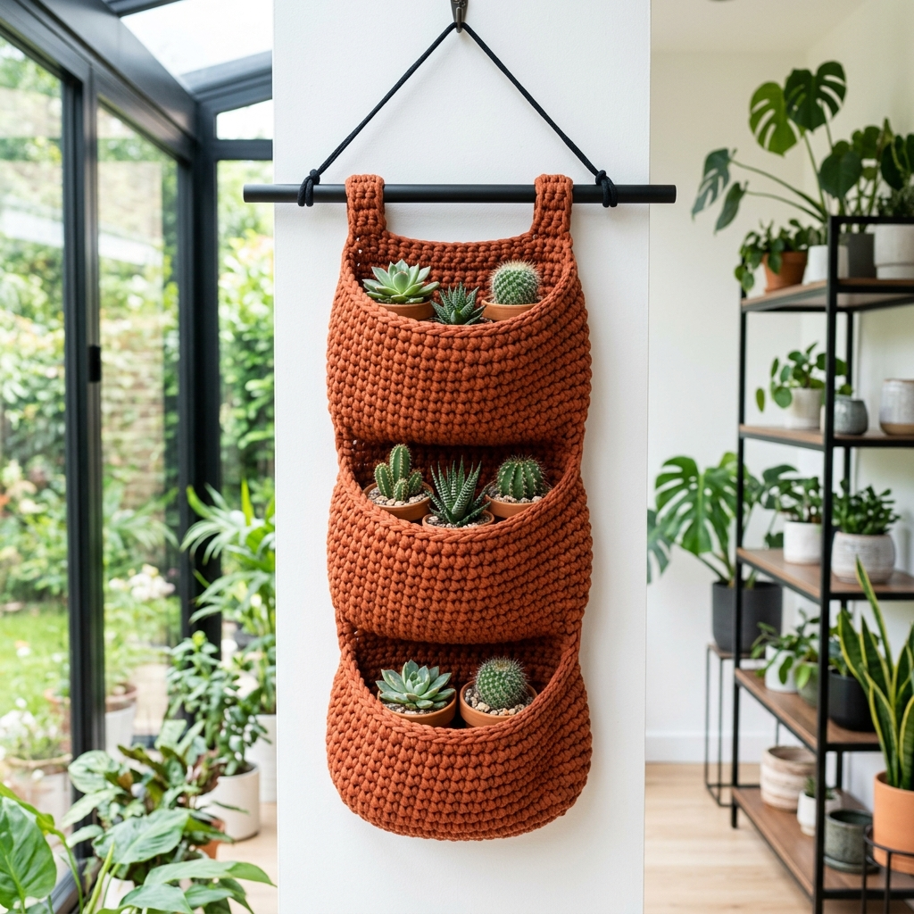 Terracotta Rust Hanging Plant Pocket Free Crochet Pattern