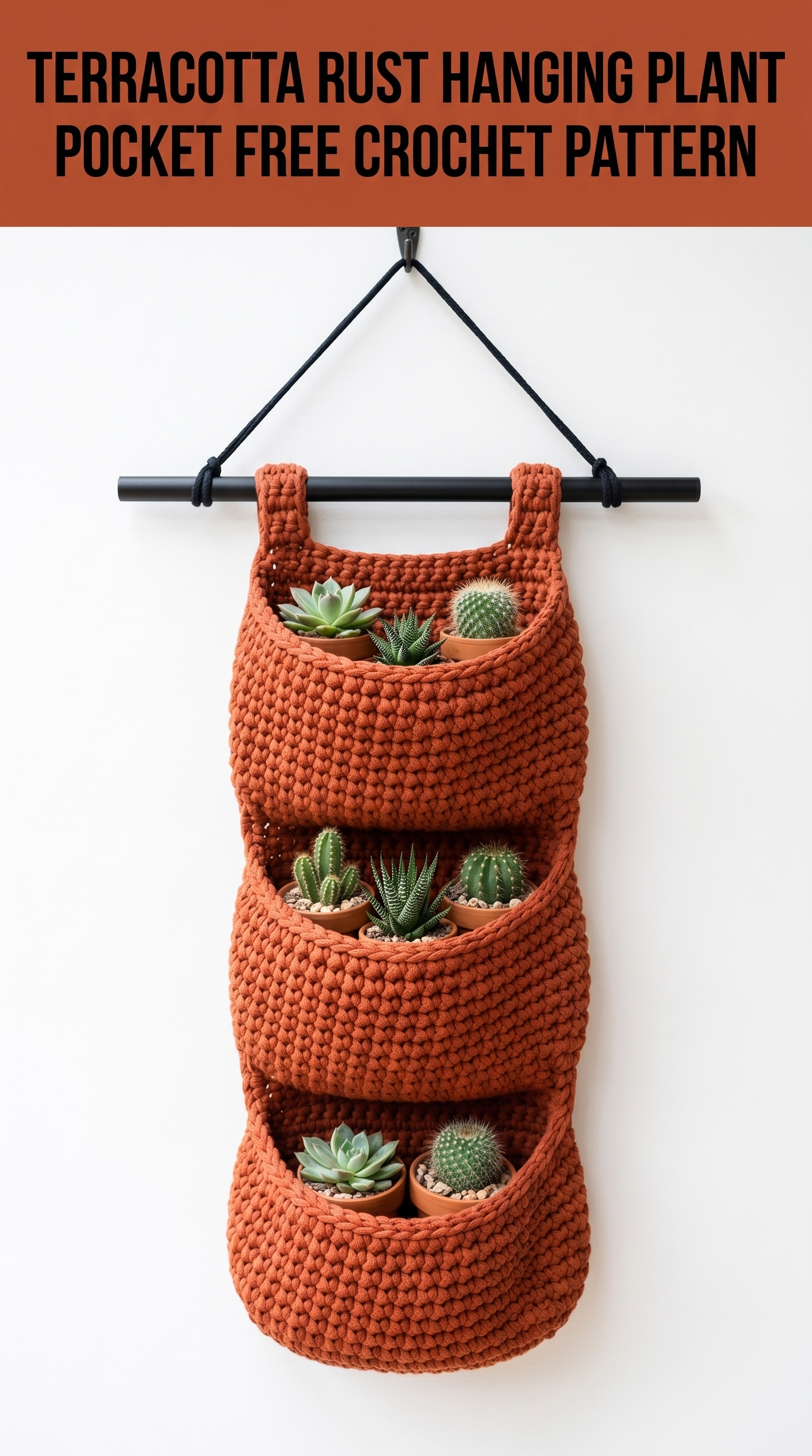 Terracotta Rust Hanging Plant Pocket Free Crochet Pattern