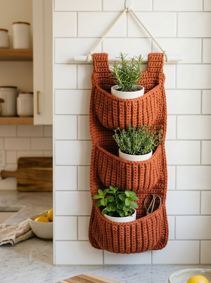 Terracotta Rust Kitchen Wall Basket Free Crochet Pattern