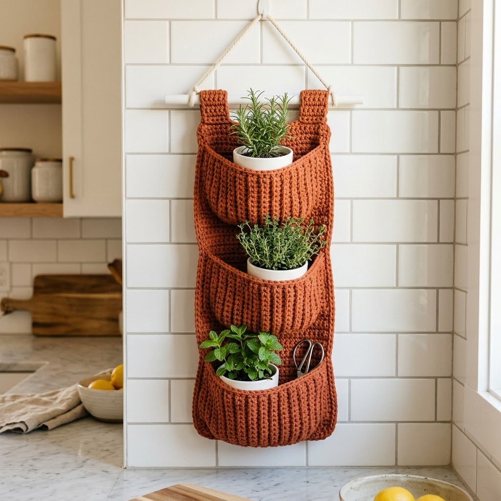 Terracotta Rust Kitchen Wall Basket Free Crochet Pattern