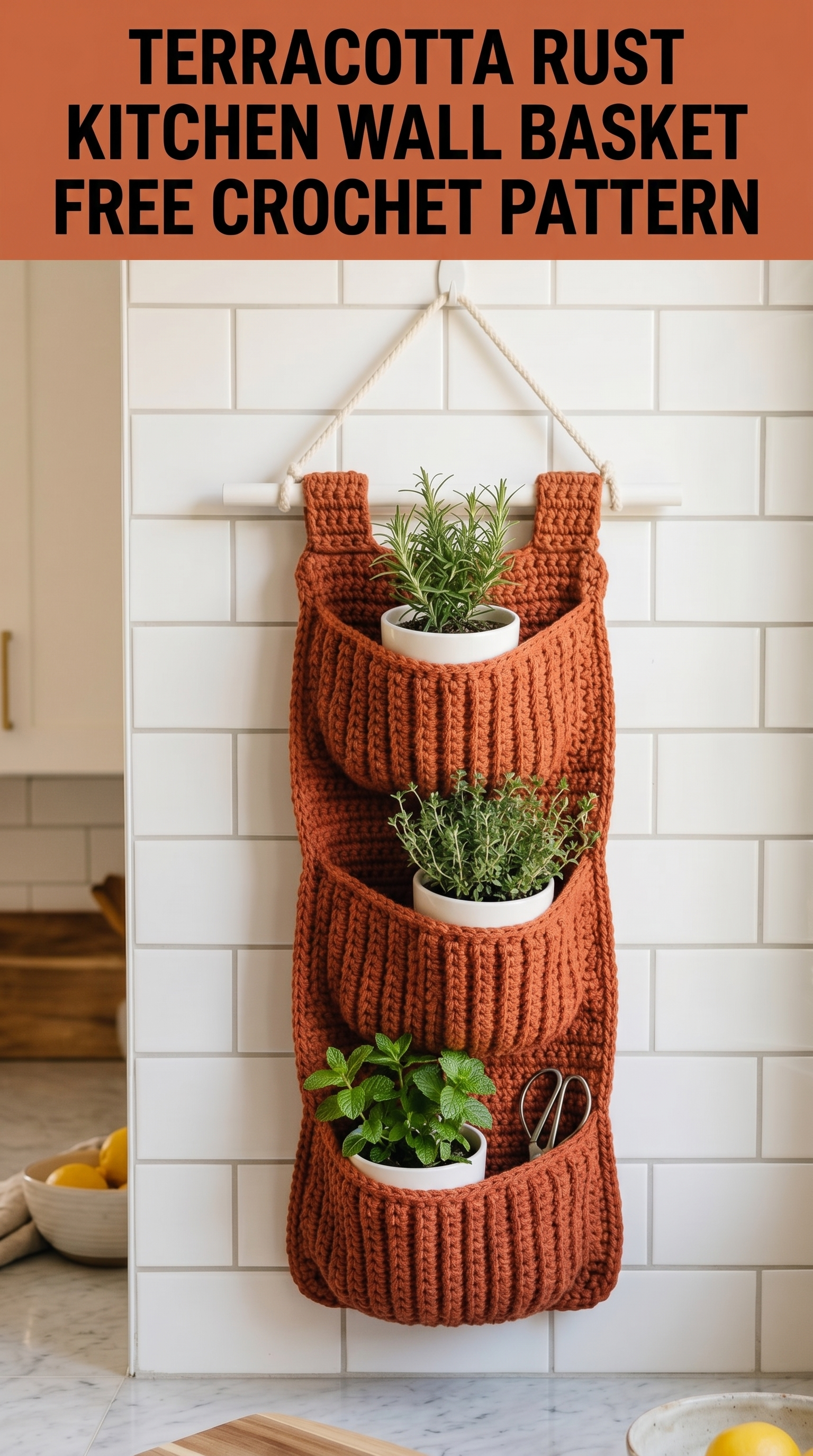 Terracotta Rust Kitchen Wall Basket Free Crochet Pattern