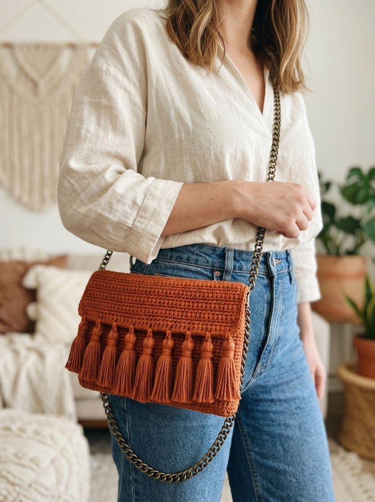 Terracotta Sunset Tassel Crossbody Free Crochet Pattern