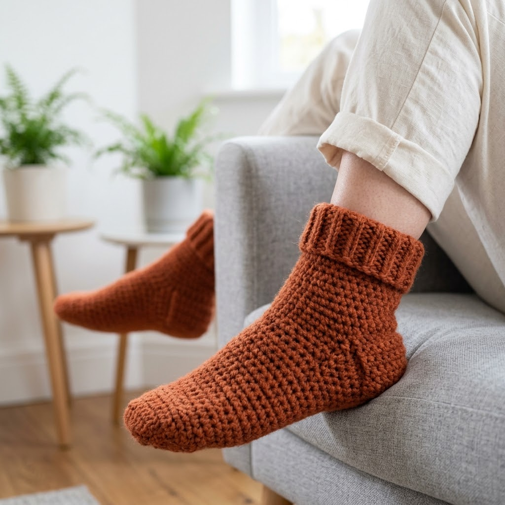 Terracotta Warm Cabin Socks Free Crochet Pattern