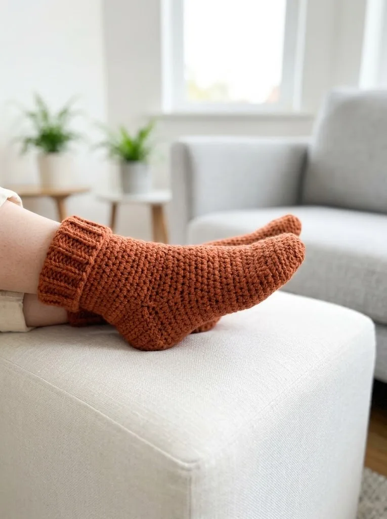 Terracotta Warm Cabin Socks Free Crochet Pattern
