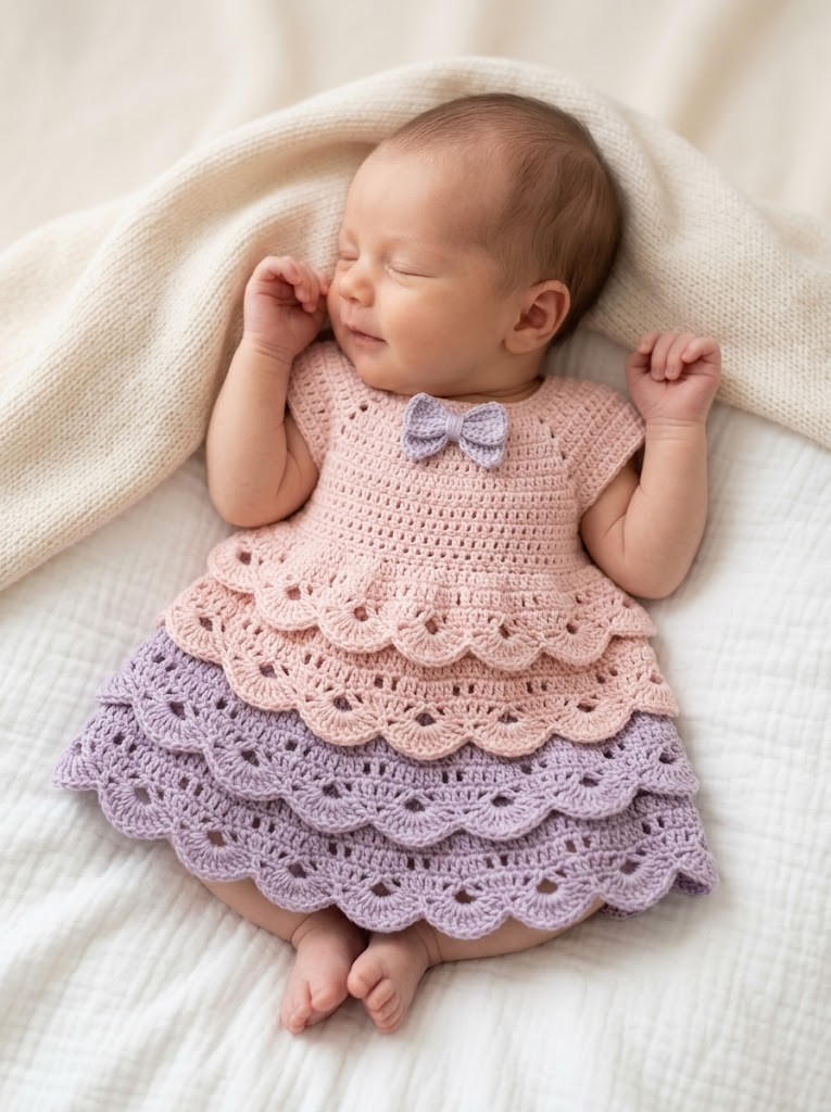 Tiered Ruffle Baby Dress Free Crochet Pattern