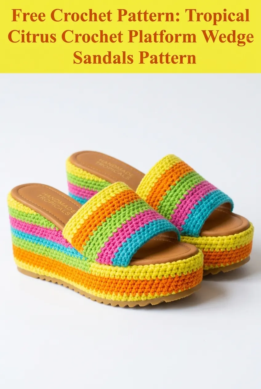 Tropical Citrus Crochet Platform Wedge Sandals Pattern