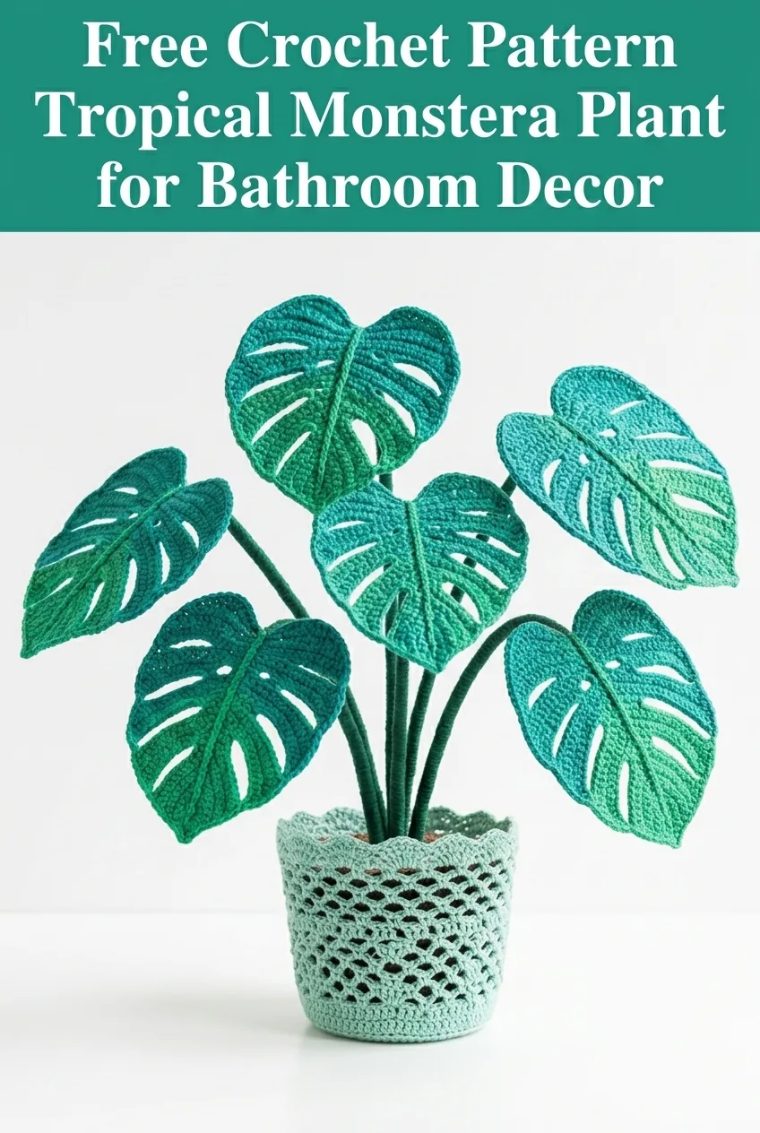 Tropical Monstera Crochet Plant for Bathroom Decor