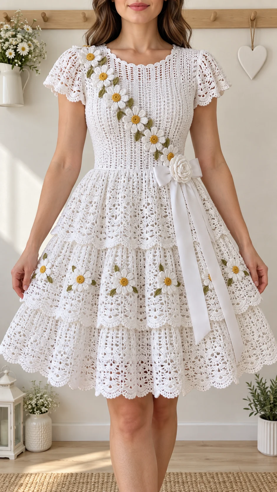 White Daisy Tiered Dress Crochet Pattern