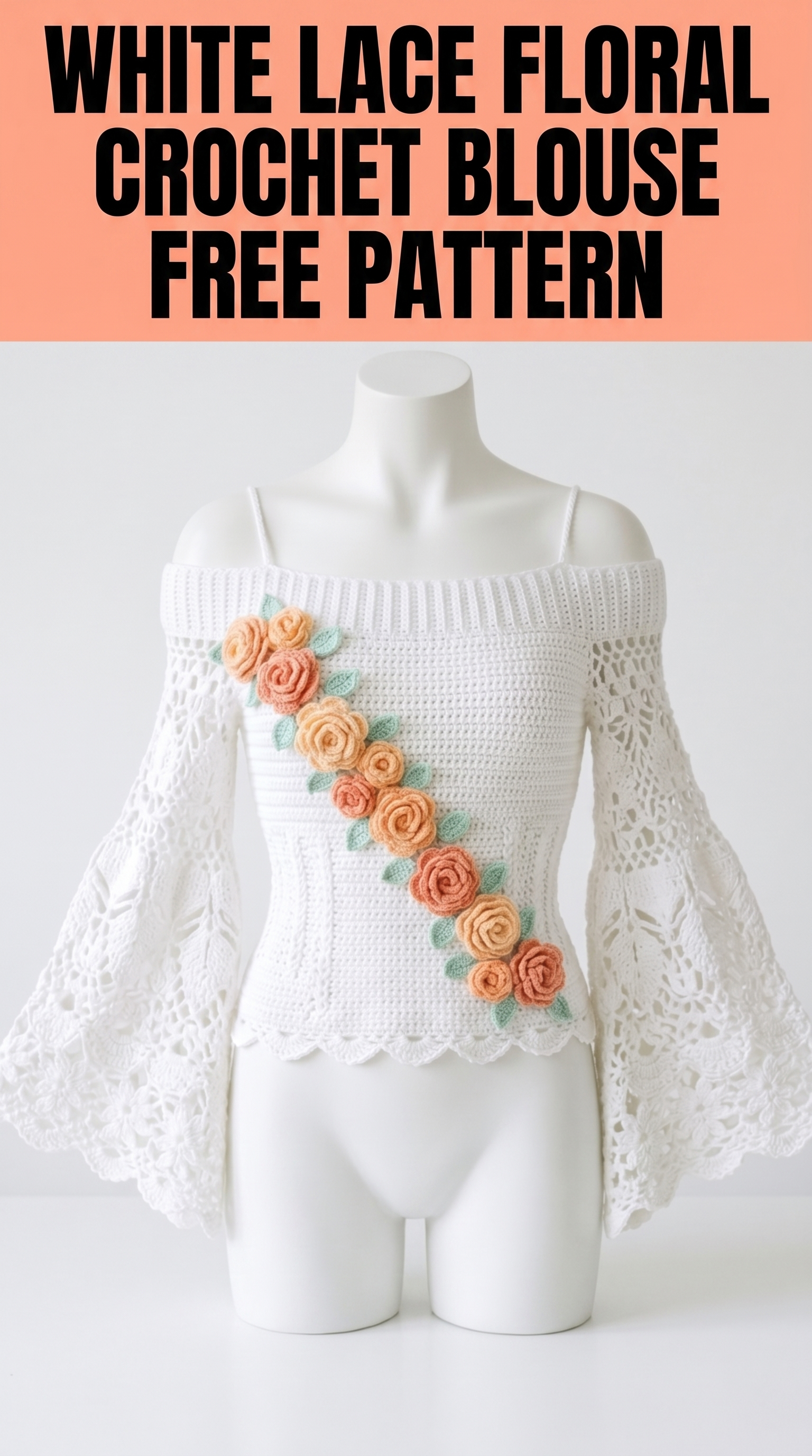 White Lace Floral Crochet Blouse Free Pattern