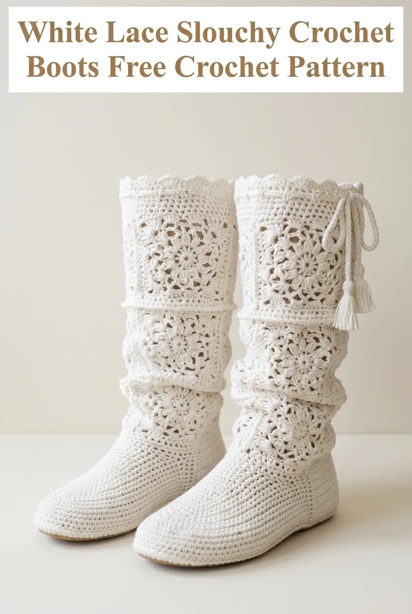 White Lace Slouchy Crochet Boots Free Crochet Pattern
