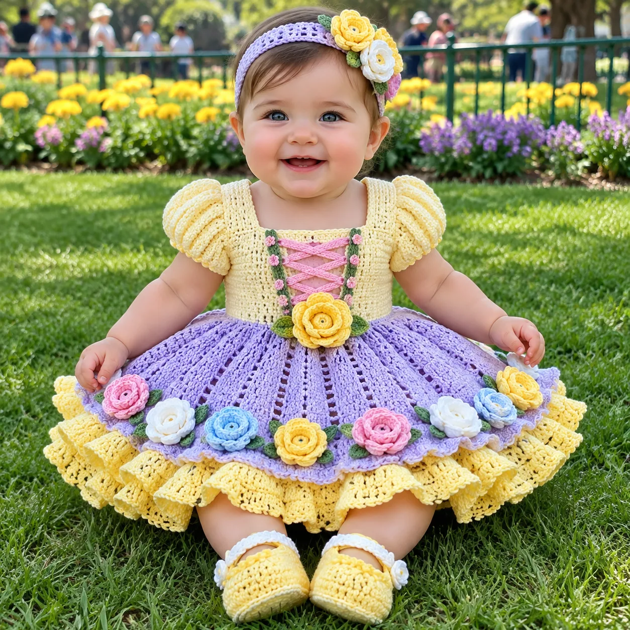 Yellow Rose Baby Dress Set Crochet Pattern