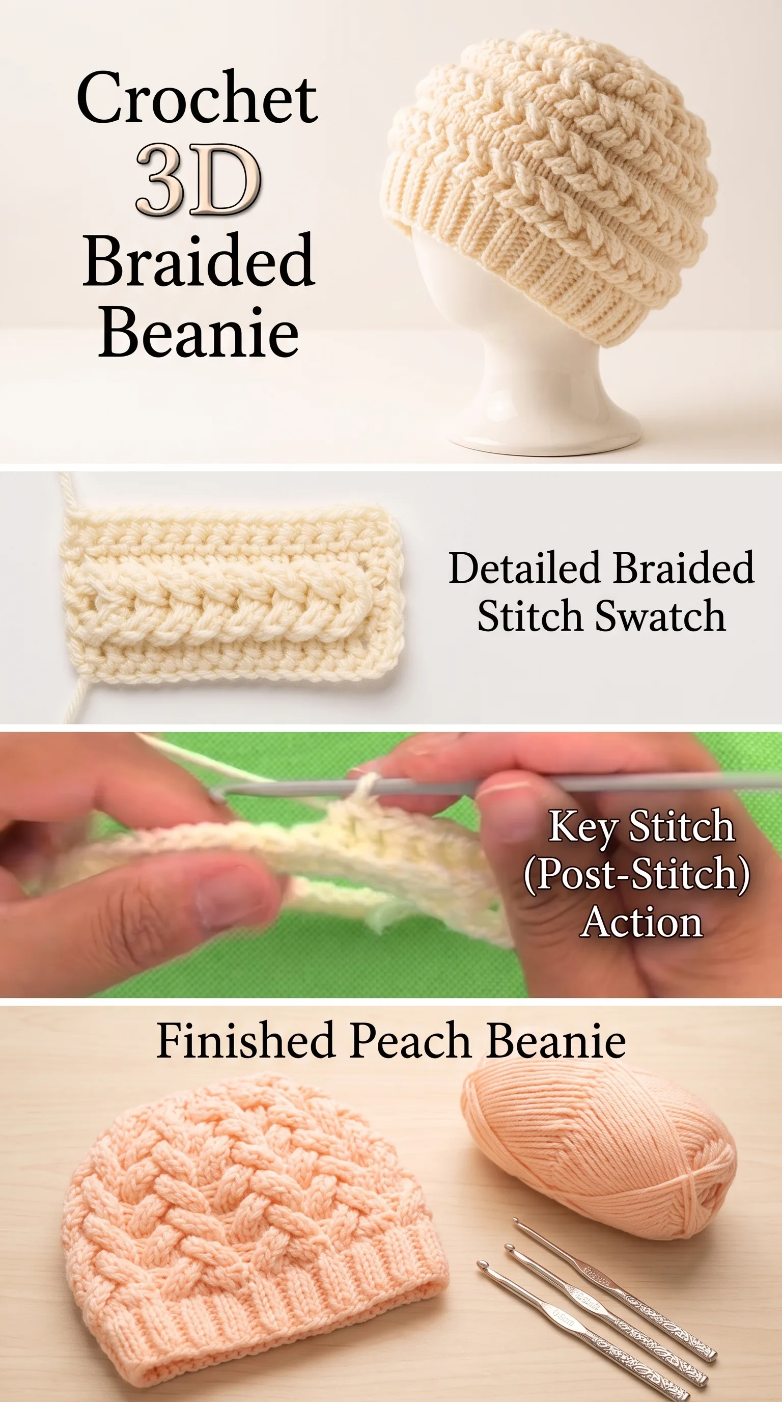 Crochet 3D Braided Beanie: A Bold Textured Treasure pattern