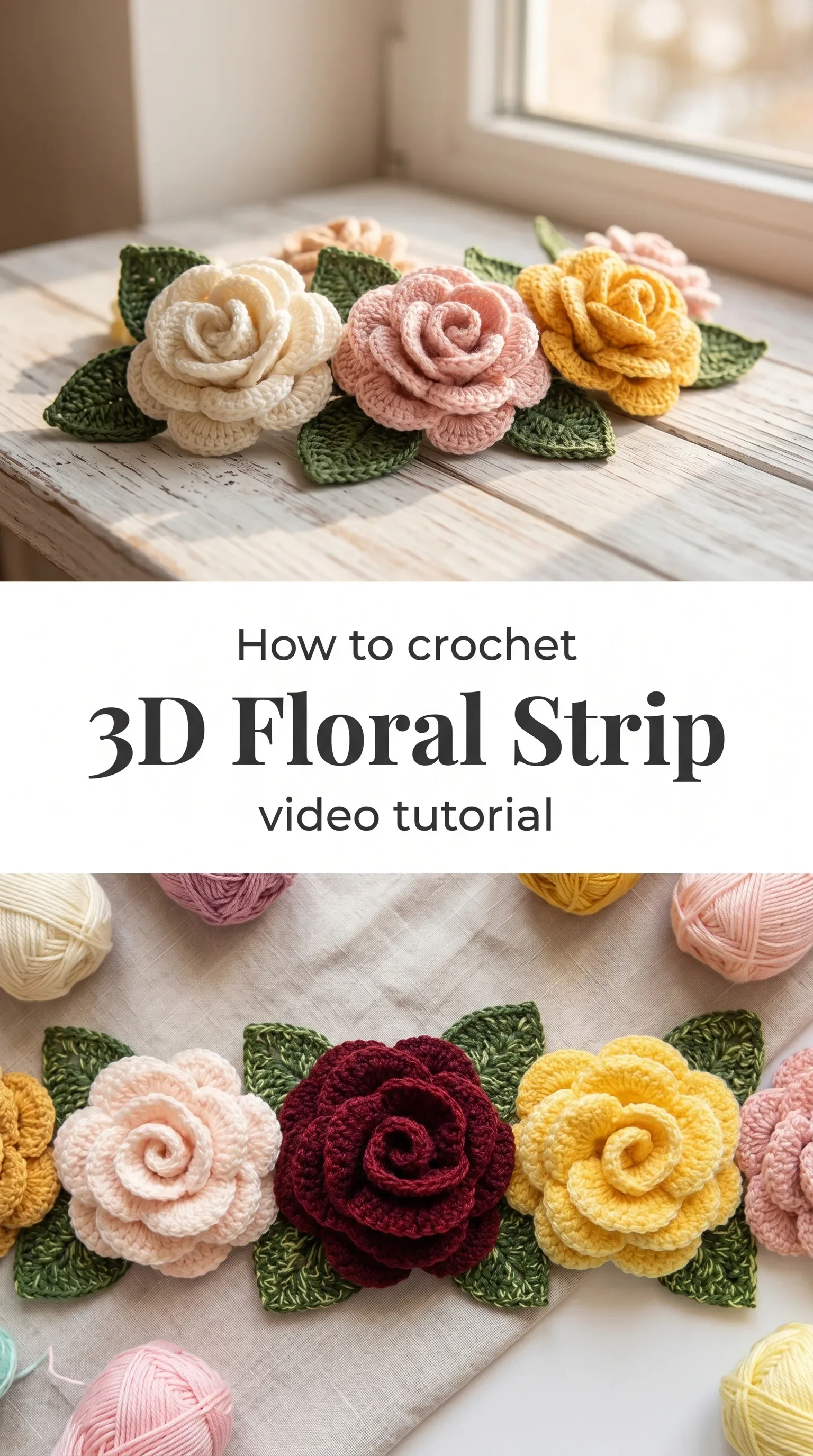 Crochet 3D Floral Strip: A Delicate Garden Accent