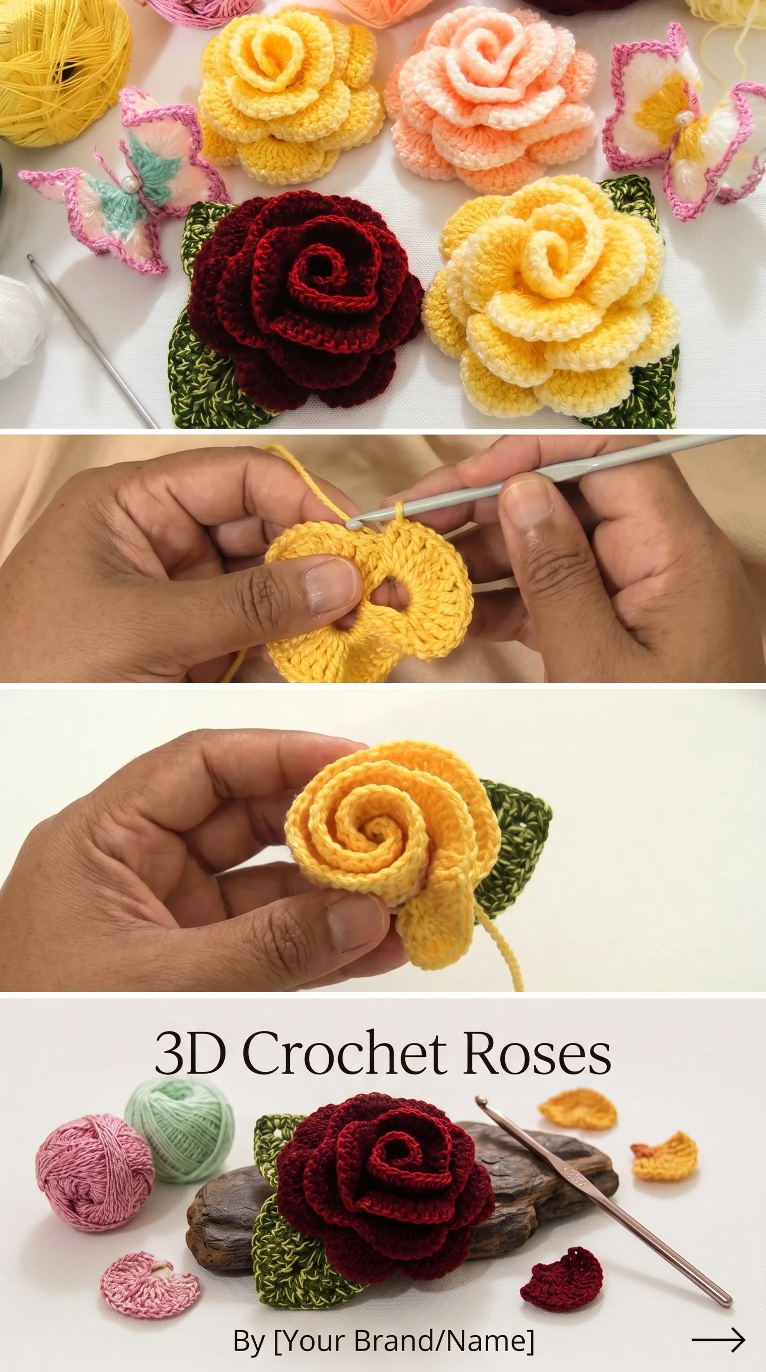 Crochet 3D Floral Strip: A Delicate Garden Accent pattern