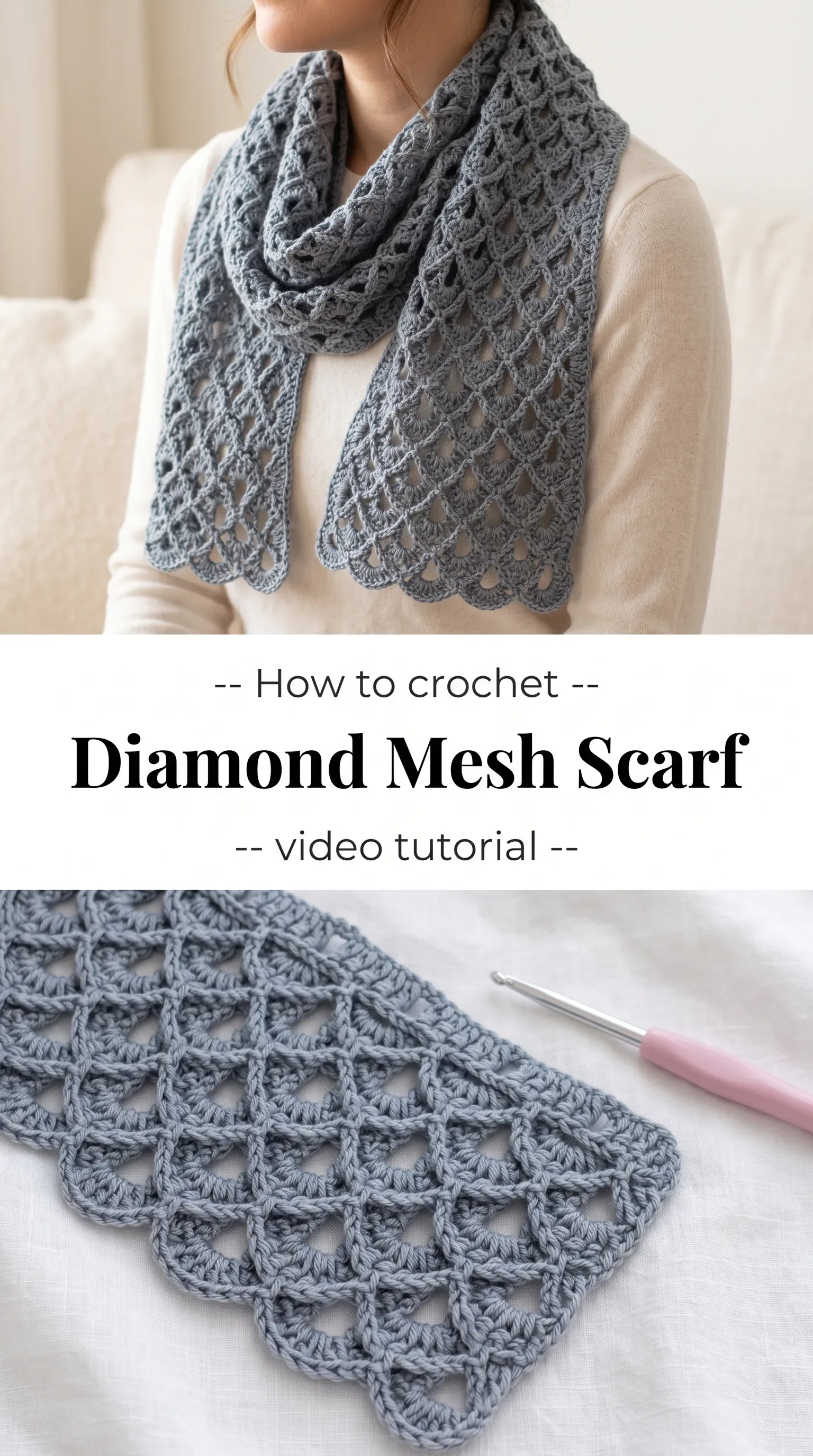 Crochet Diamond Mesh Scarf: A Timeless Lacy Accent